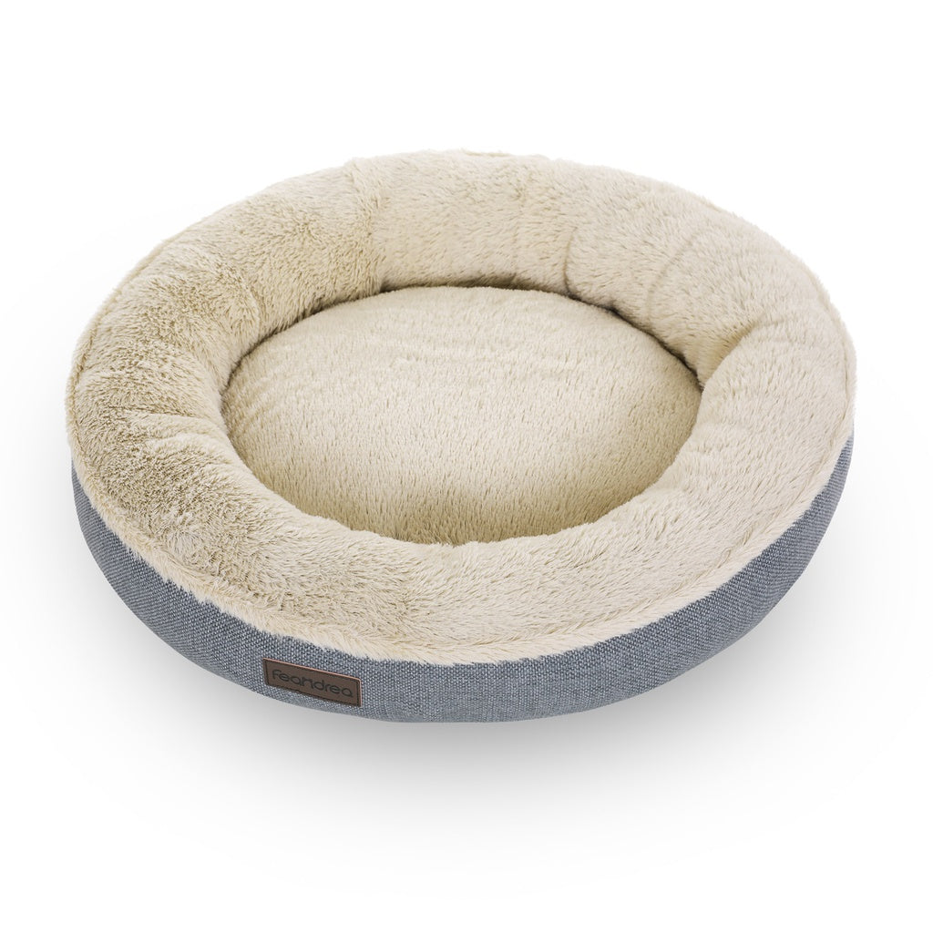 FEANDREA - 55cm Dog Sofa Bed Round Shape Fabric - Grey