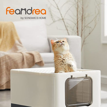 FEANDREA - Cat Litter Tray with Lid and Door - Beige and Black