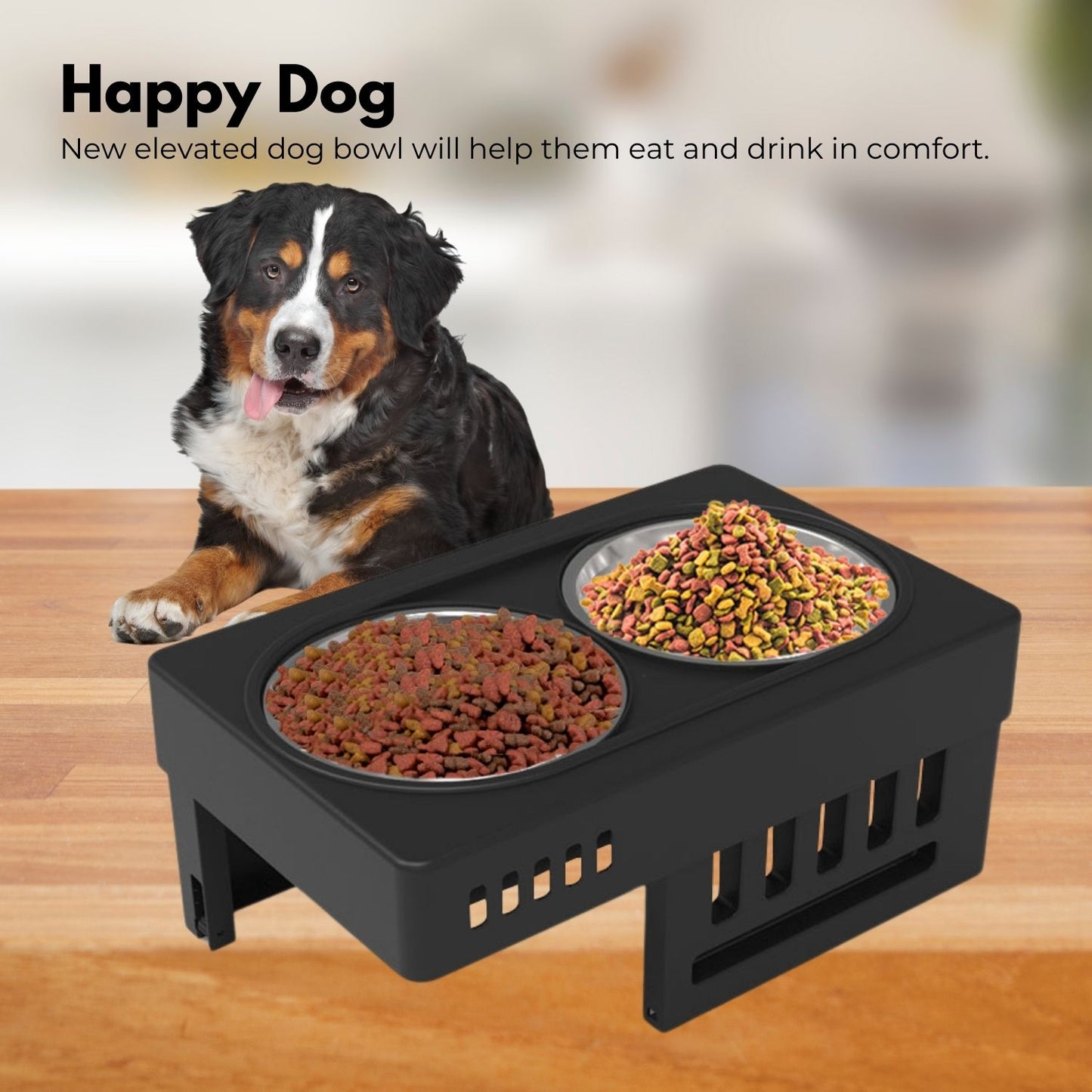 Floofi - Elevated Raised Pet Feeder with Double Bowl - Black