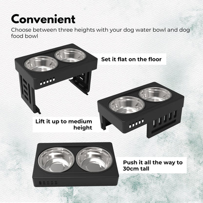 Floofi - Elevated Raised Pet Feeder with Double Bowl - Black