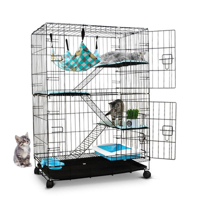 Floofi - Three-Level Pet Rabbit Bird Cage with Hammock - Black