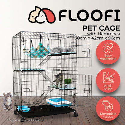 Floofi - Three-Level Pet Rabbit Bird Cage with Hammock - Black