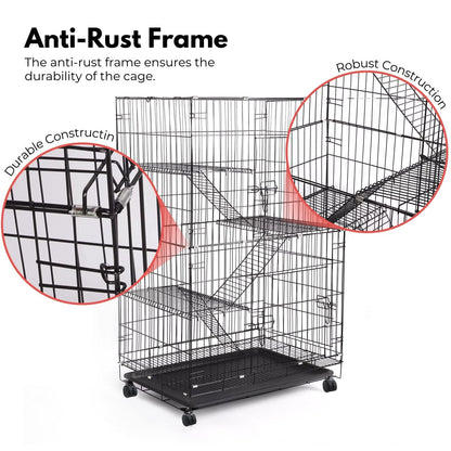 Floofi - Three-Level Pet Rabbit Bird Cage with Hammock - Black