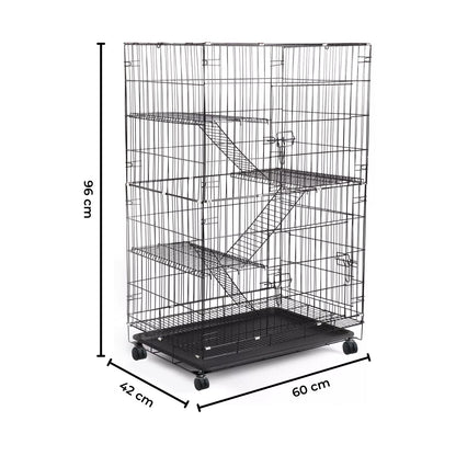 Floofi - Three-Level Pet Rabbit Bird Cage with Hammock - Black