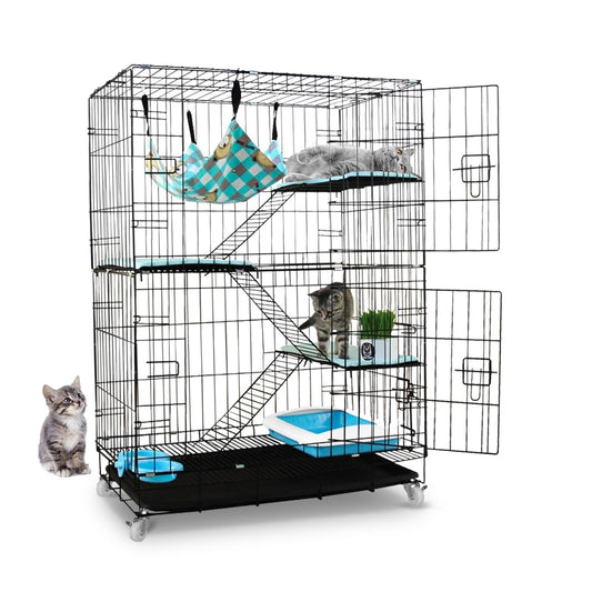 Floofi - Four-Level Pet Rabbit Bird Cage with Hammock - Black