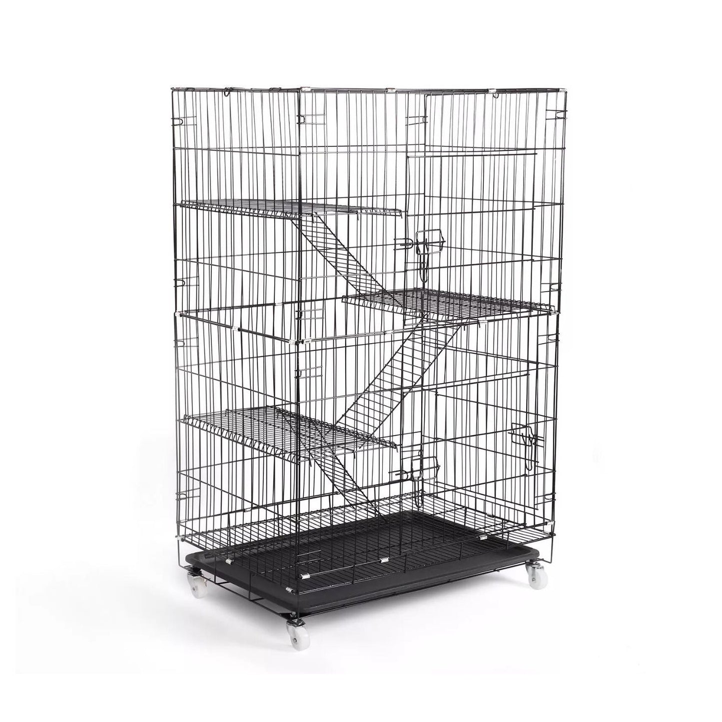 FLOOFI Four-Level Pet Rabbit Bird Cage with Hammock (Black)