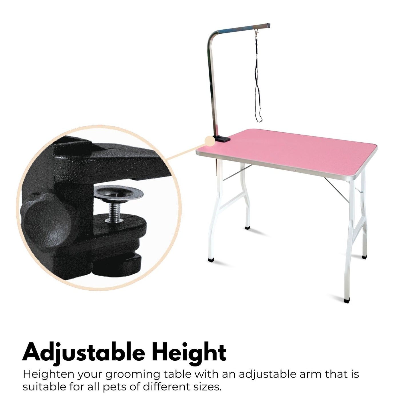 Floofi - Pet Grooming Table 90cm Single Pole - Pink