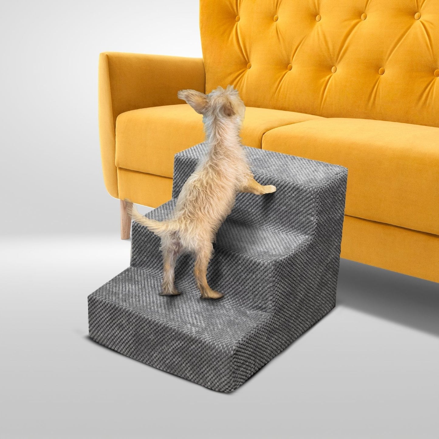 Floofi - 3-Step Detachable Memory Foam Pet Stairs with Removable Washable Cover - Grey