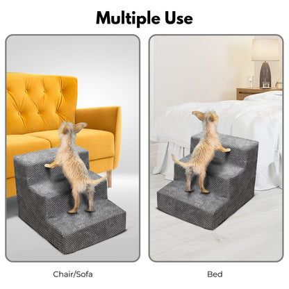 Floofi - 3-Step Detachable Memory Foam Pet Stairs with Removable Washable Cover - Grey