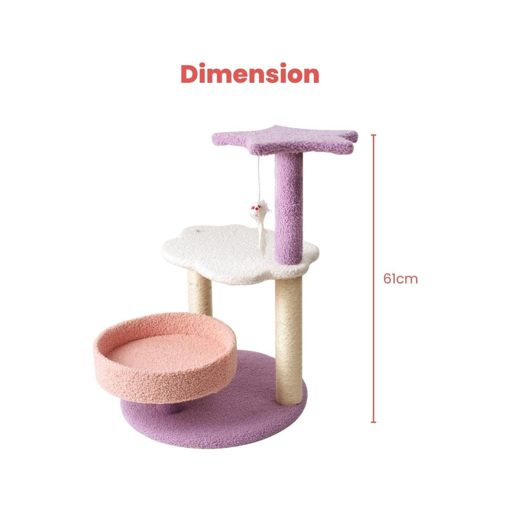 Floofi - 61cm Galaxy Plush Scratching Post Cat Tree - Pink Purple