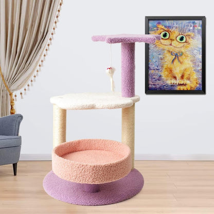 Floofi - 61cm Galaxy Plush Scratching Post Cat Tree - Pink Purple