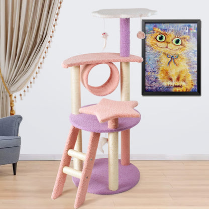 Floofi - 101cm Galaxy Plush Cat Condo Cat Tree - Pink Purple