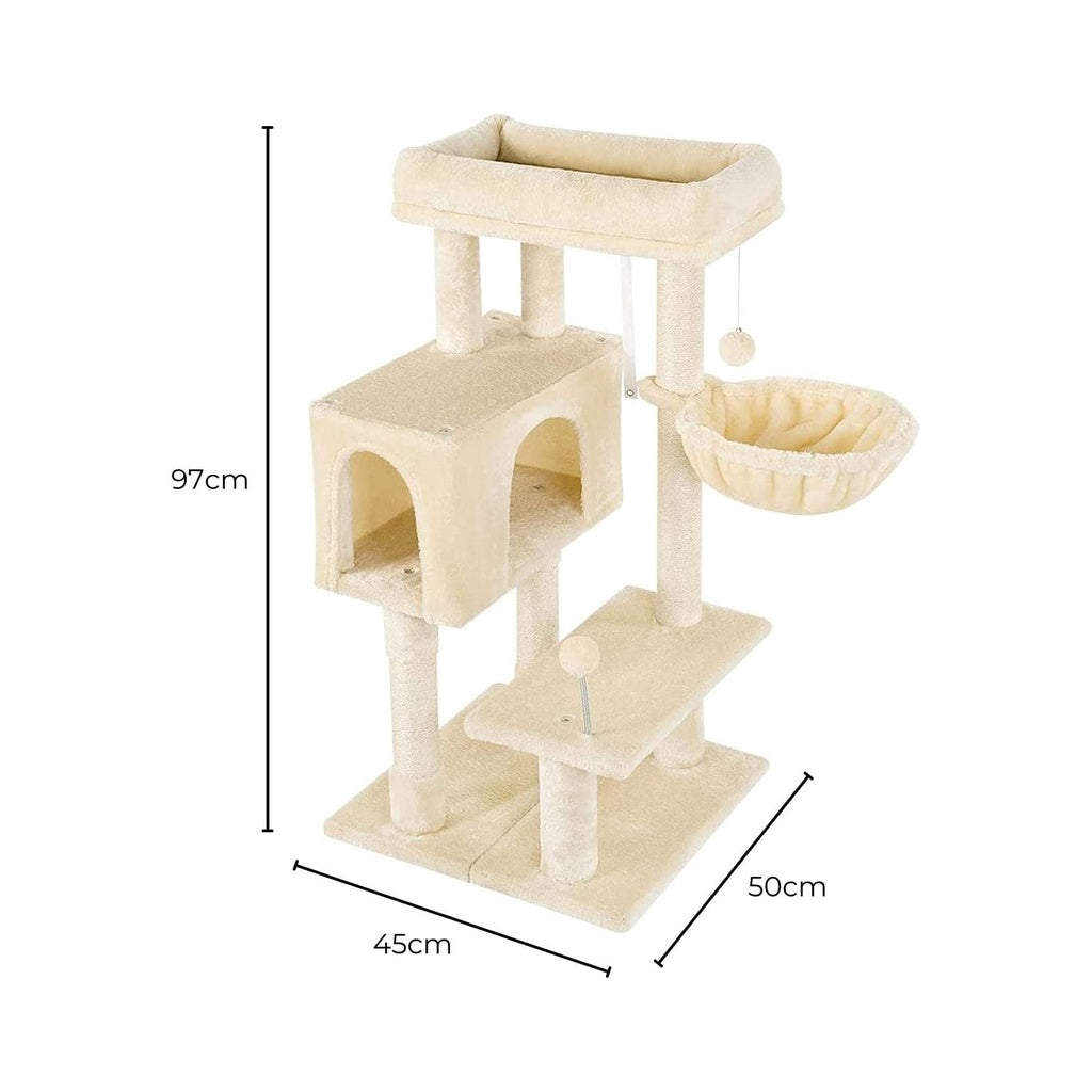 Floofi - 97cm Adjustable Base Plush Cat Tree - Beige