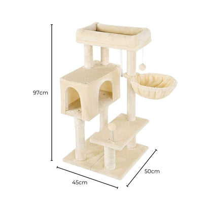 Floofi - 97cm Adjustable Base Plush Cat Tree - Beige