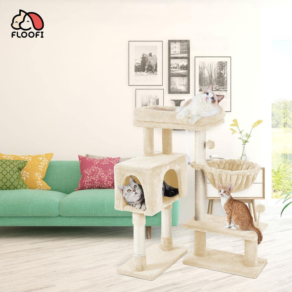 Floofi - 97cm Adjustable Base Plush Cat Tree - Beige