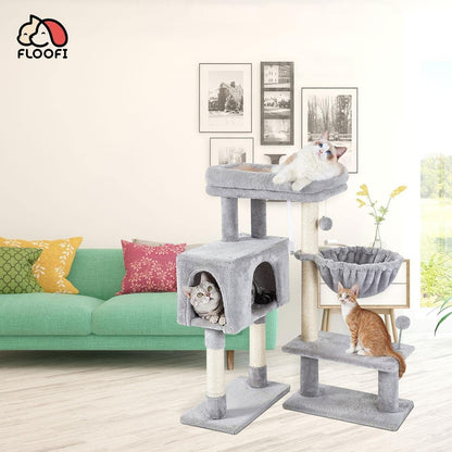 Floofi - 97cm Adjustable Base Plush Cat Tree - Light Grey