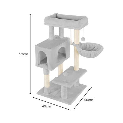 Floofi - 97cm Adjustable Base Plush Cat Tree - Light Grey