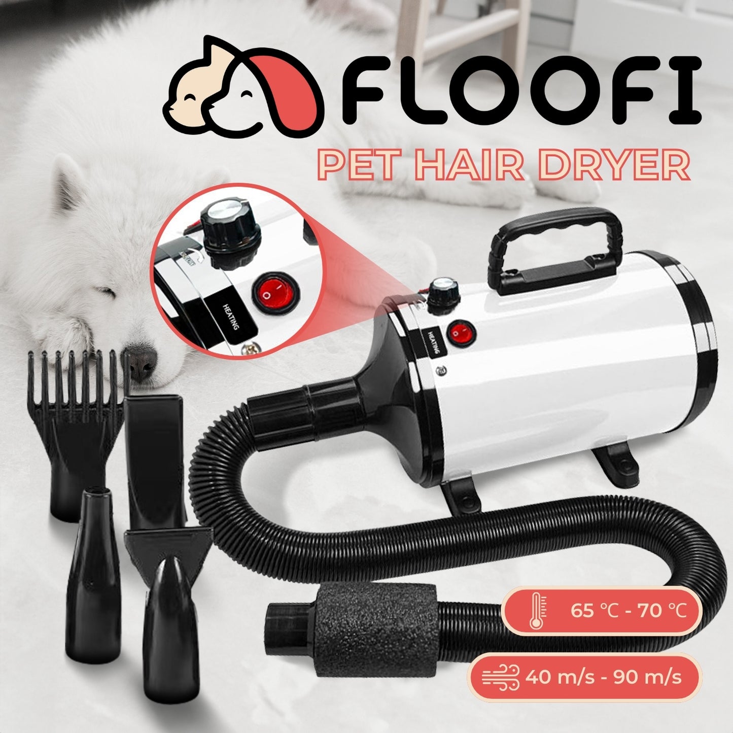 Floofi - Pet Hair Dryer Advance Button Version - White