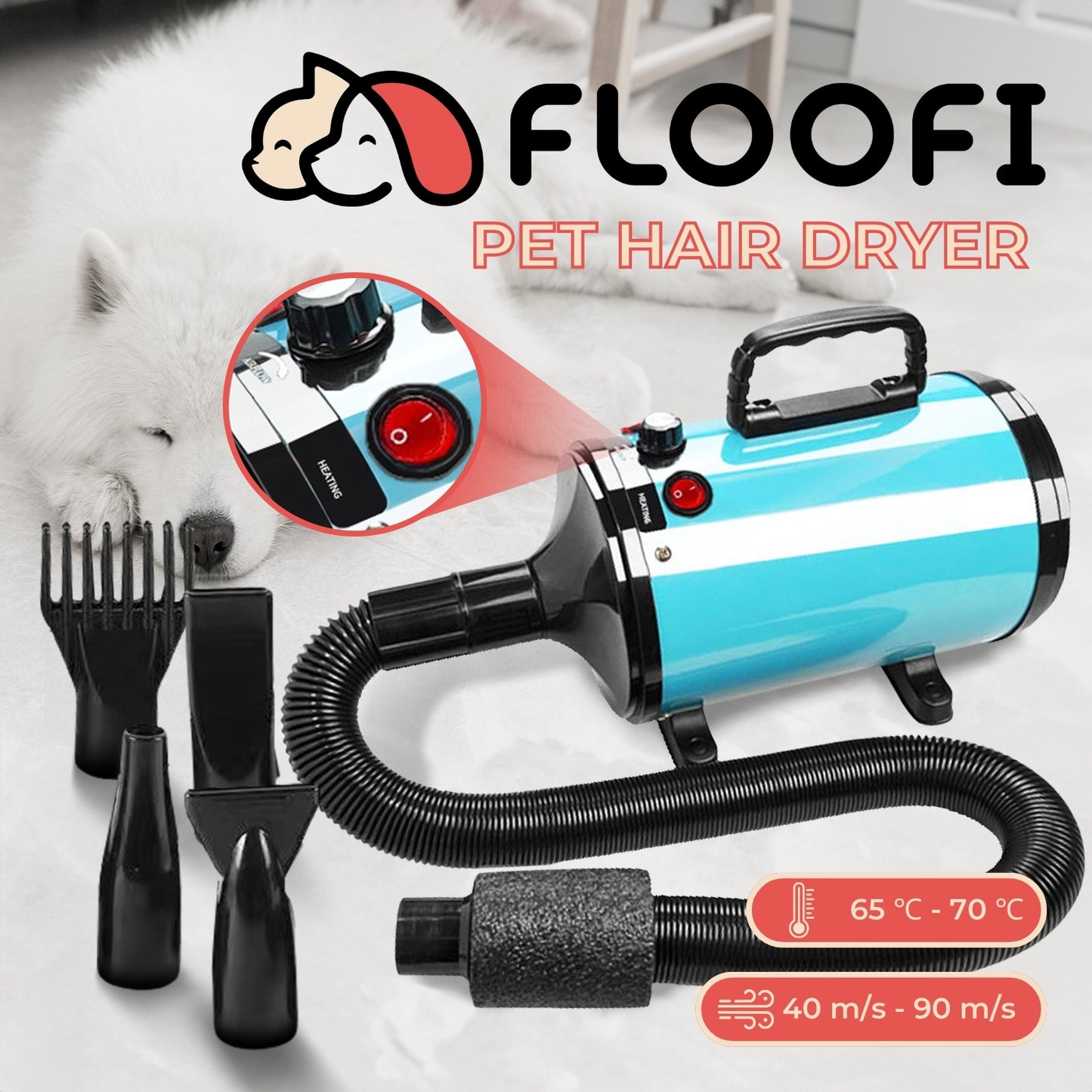 Floofi - Pet Hair Dryer Advance Button Version - Blue