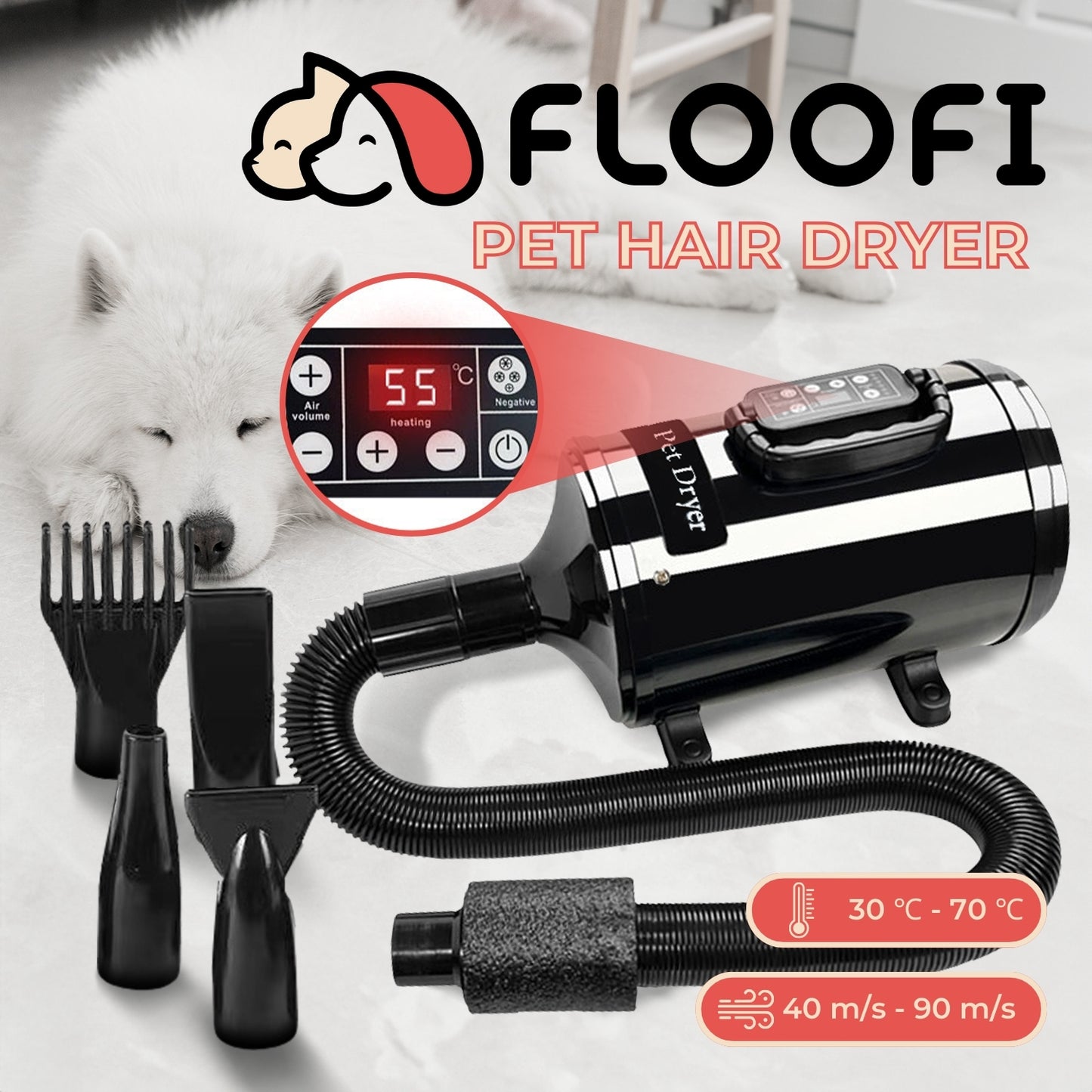 Floofi - Pet Hair Dryer LCD - Black