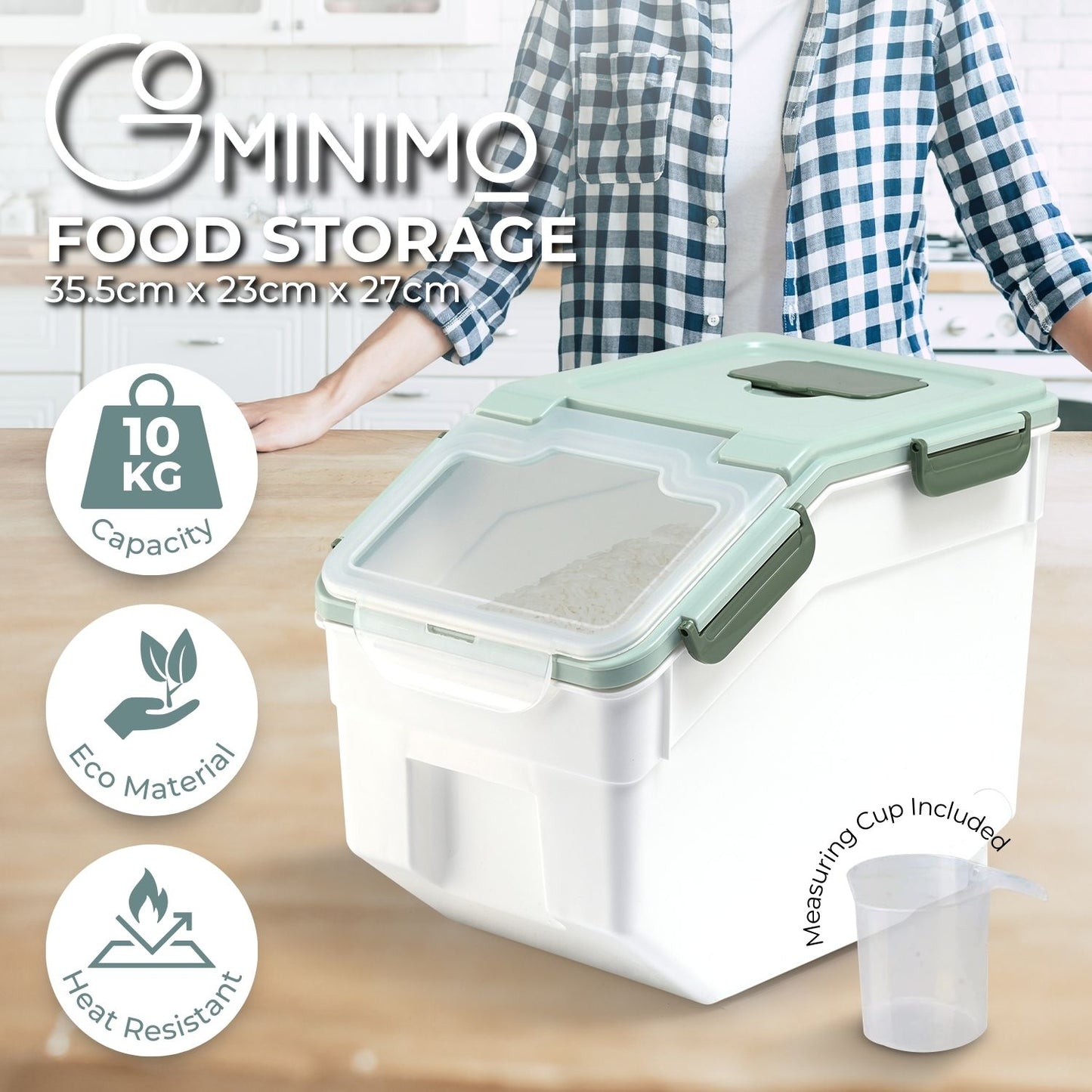 GOMINIMO - Multipurpose Food Storage Container with Lids and Cup for Pet Food or Rice Grains (Green)