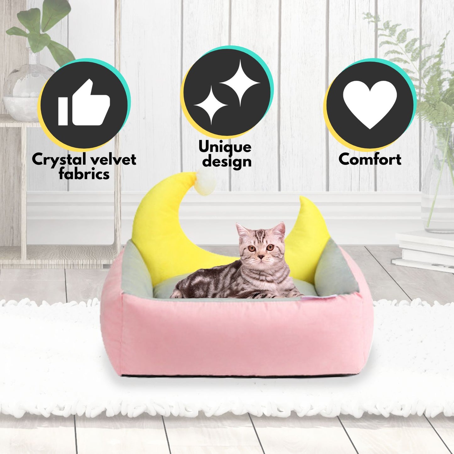 Floofi - Pet Bed Moon Design - L Green