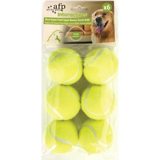 All For Paws - 6 Pack Extra Bouncy Dog Fetch Balls Hyper Maxi Super Bounce Tennis Ball Toy