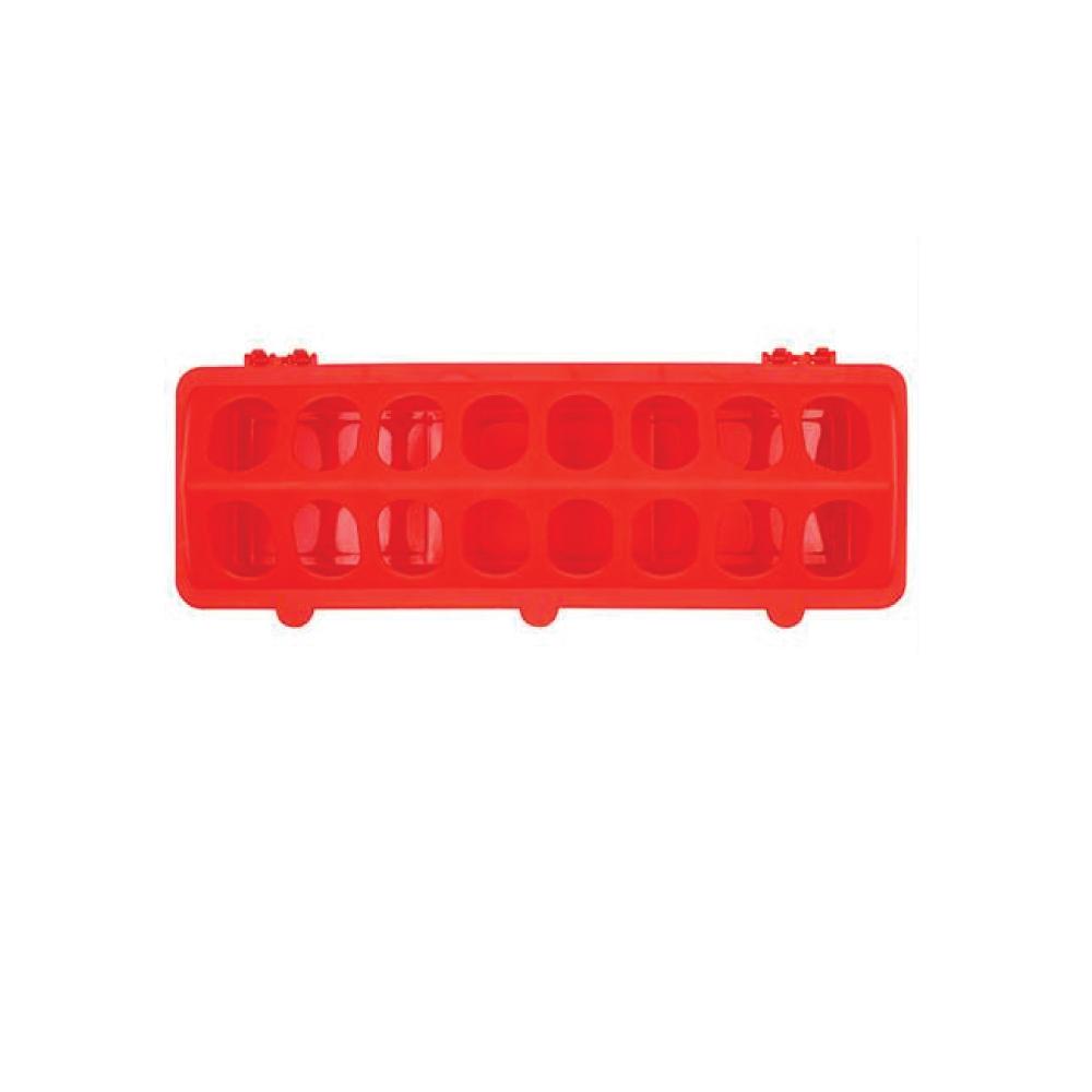 30cm Long Poultry Feeder Feeding Trough - Red Plastic Flip Top Container for Chickens and Chicks