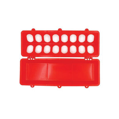 30cm Long Poultry Feeder Feeding Trough - Red Plastic Flip Top Container for Chickens and Chicks