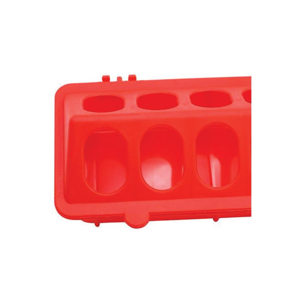 30cm Long Poultry Feeder Feeding Trough - Red Plastic Flip Top Container for Chickens and Chicks