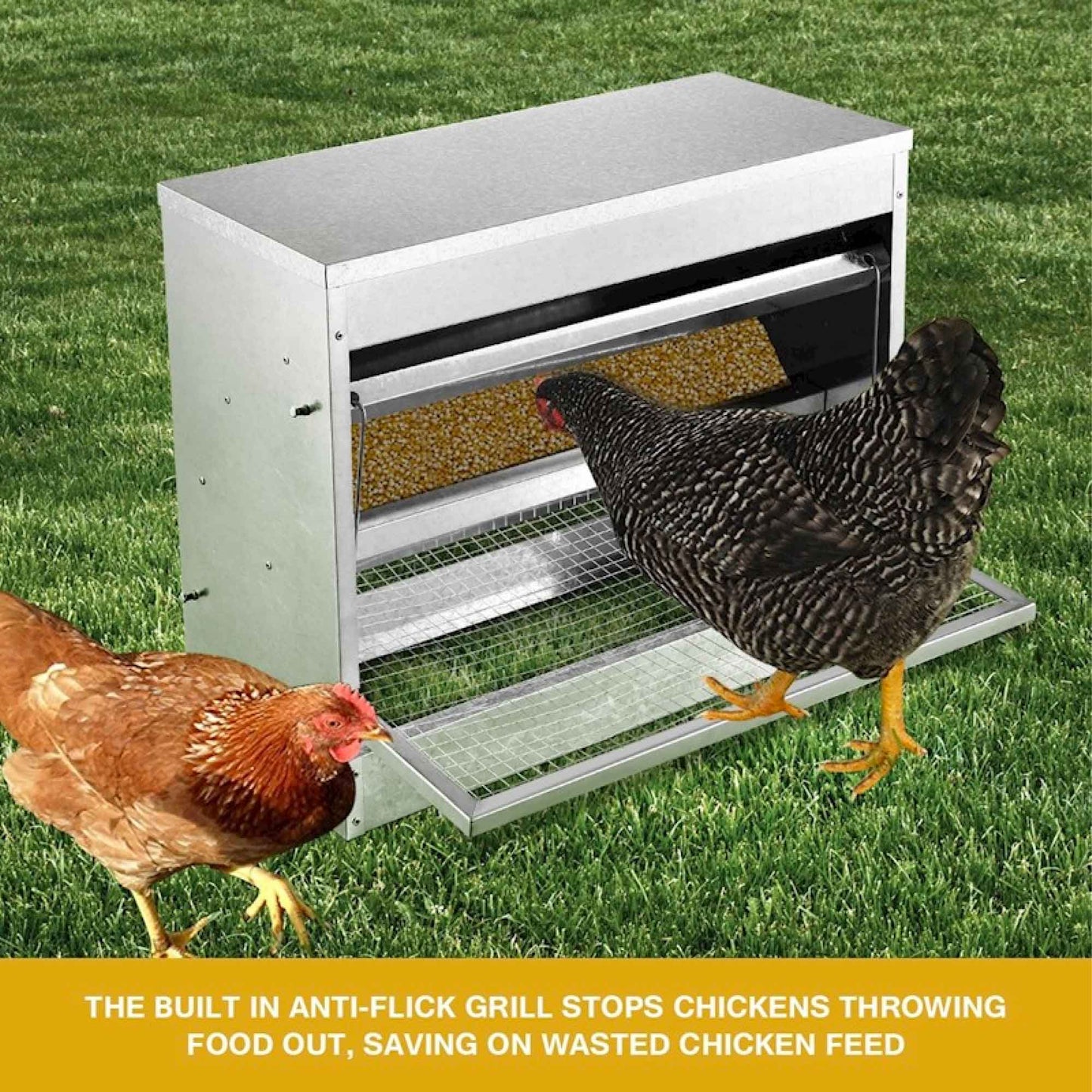 10kg Automatic Chook Feeder – Galvanised Steel Treadle Chicken Feeder for Poultry Coop