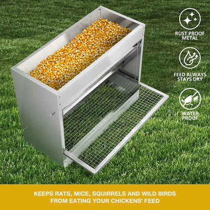 10kg Automatic Chook Feeder – Galvanised Steel Treadle Chicken Feeder for Poultry Coop