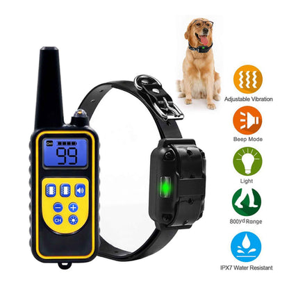 Dog Bark Collars - 2x 800m Range Recievers Vibration Sound Light Training Device