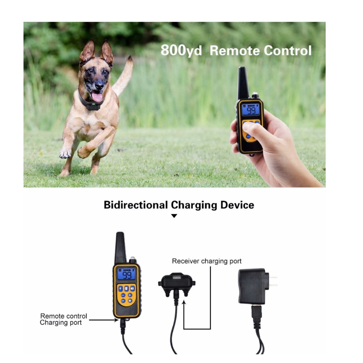 Dog Bark Collars - 2x 800m Range Recievers Vibration Sound Light Training Device