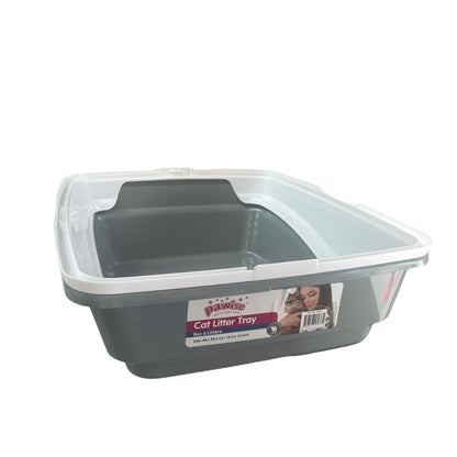 Cat Litter Tray Plastic 48x38.5x12cm Non Spill Mess Guard Rim Grey White Kitty Pan