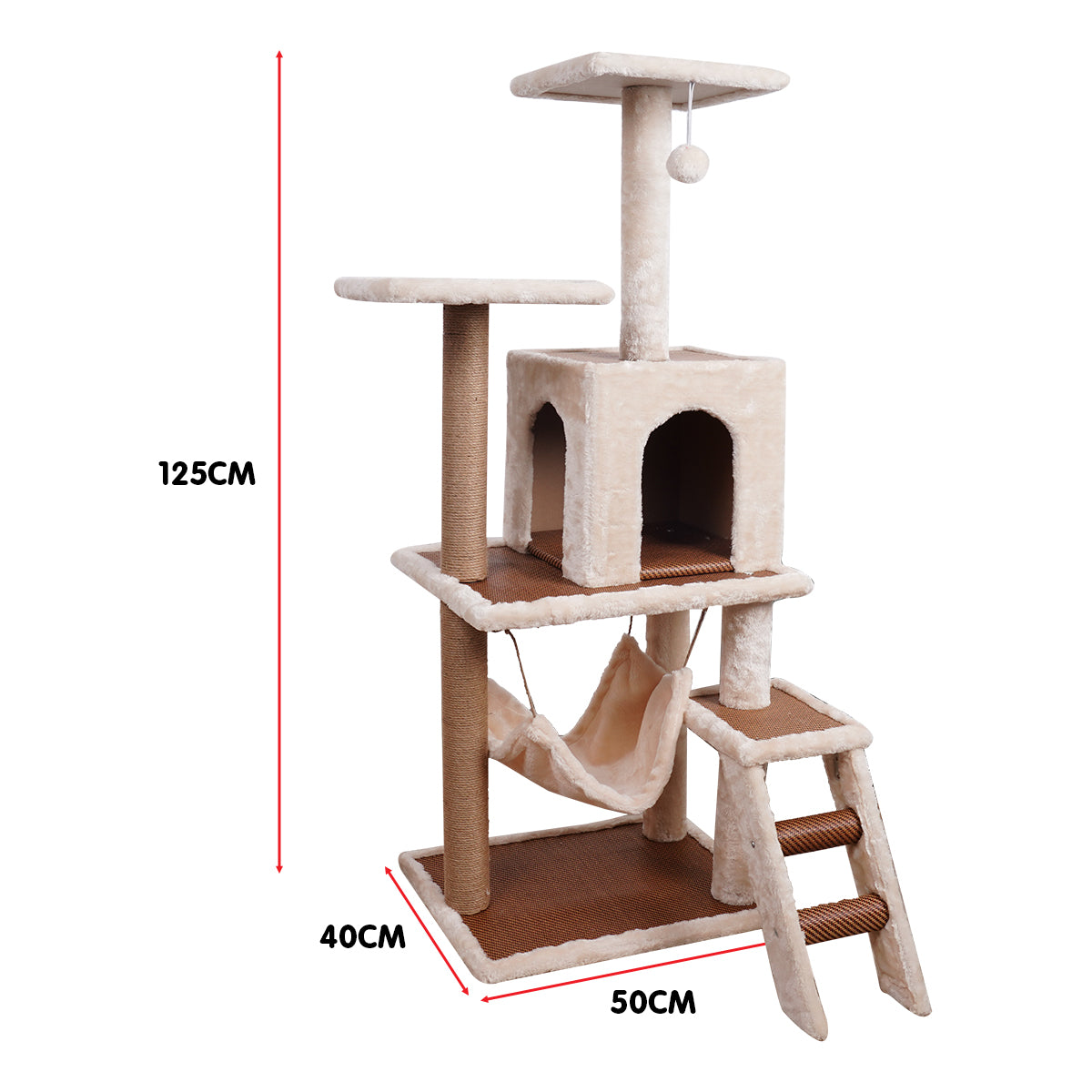 Furtastic - 125cm Cat Tree Scratching Post - Beige