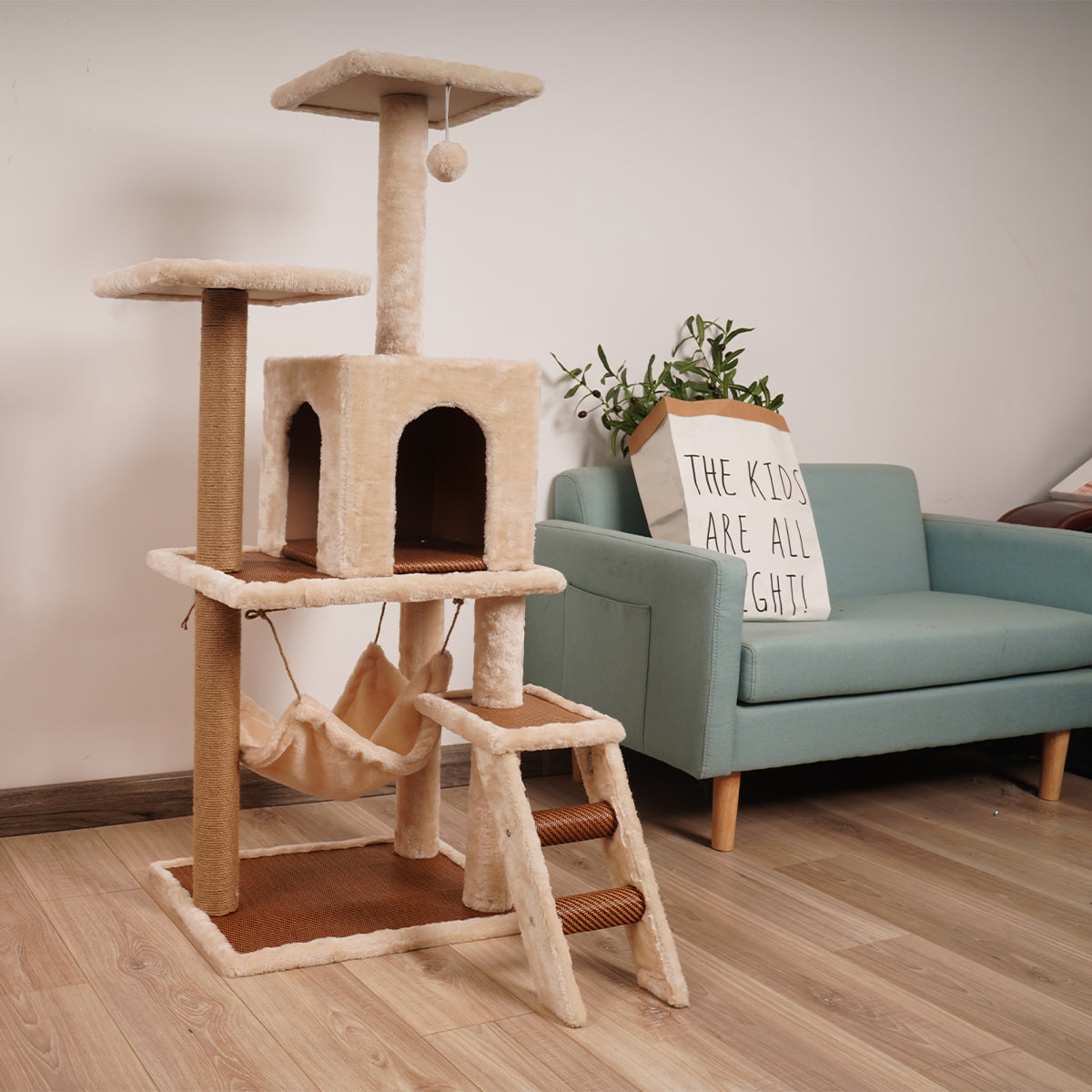 Furtastic - 125cm Cat Tree Scratching Post - Beige