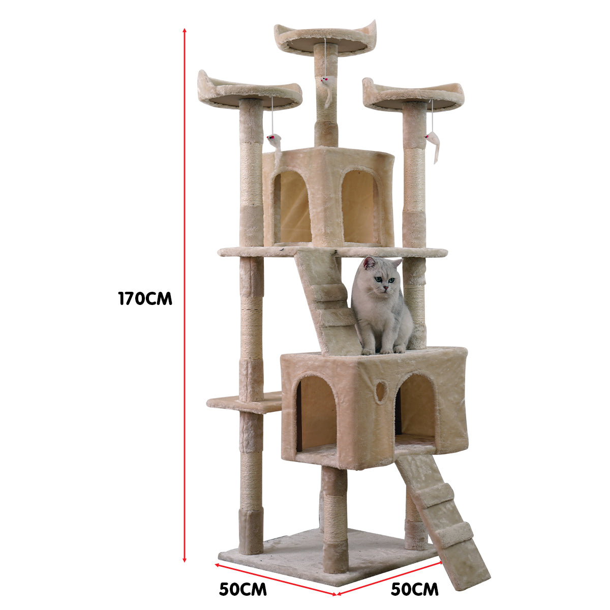 Furtastic - 170cm Cat Tree Scratching Post - Beige