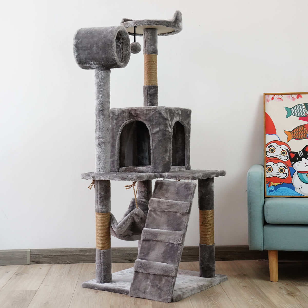 Furtastic - 135cm Cat Tree Scratching Post - Silver Grey