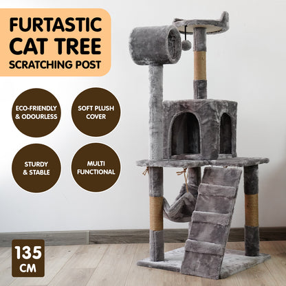 Furtastic - 135cm Cat Tree Scratching Post - Silver Grey