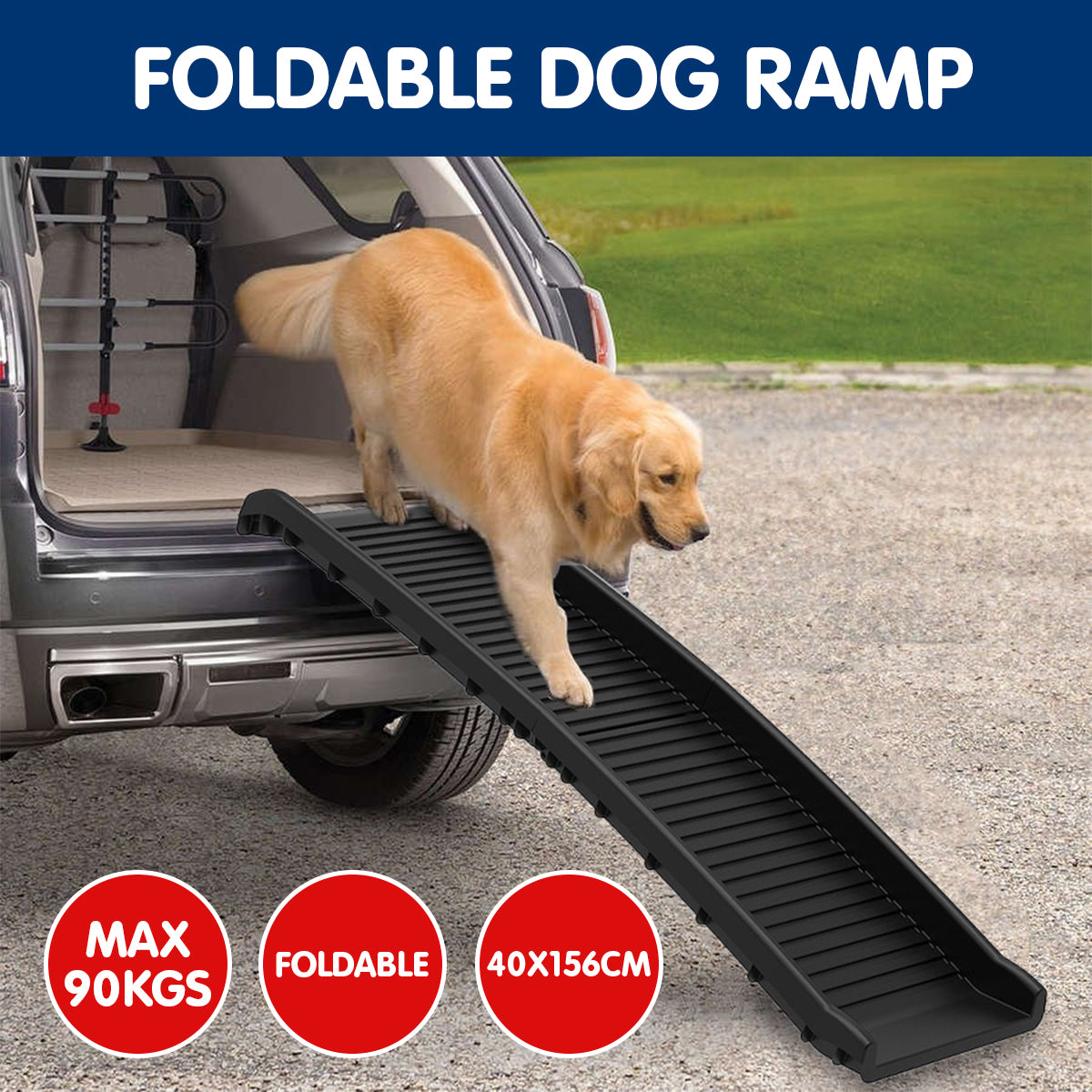 Furtastic - Foldable Car Dog Ramp Vehicle Ladder Step Stairs - Black