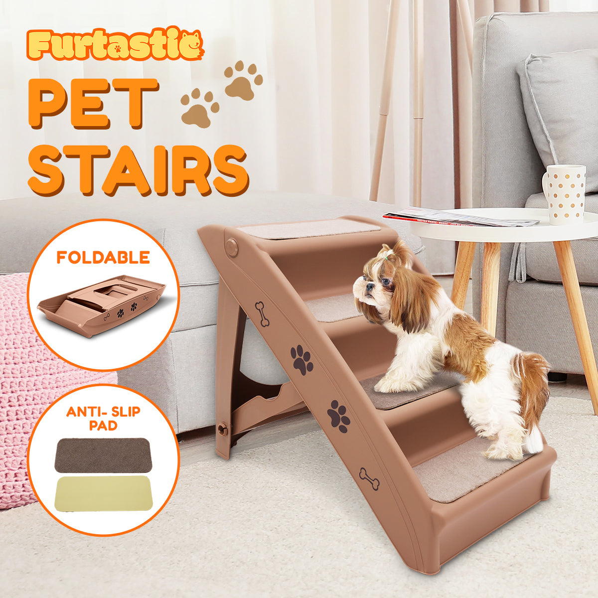 Furtastic - 50cm Foldable Step Ladder Stairs - Brown