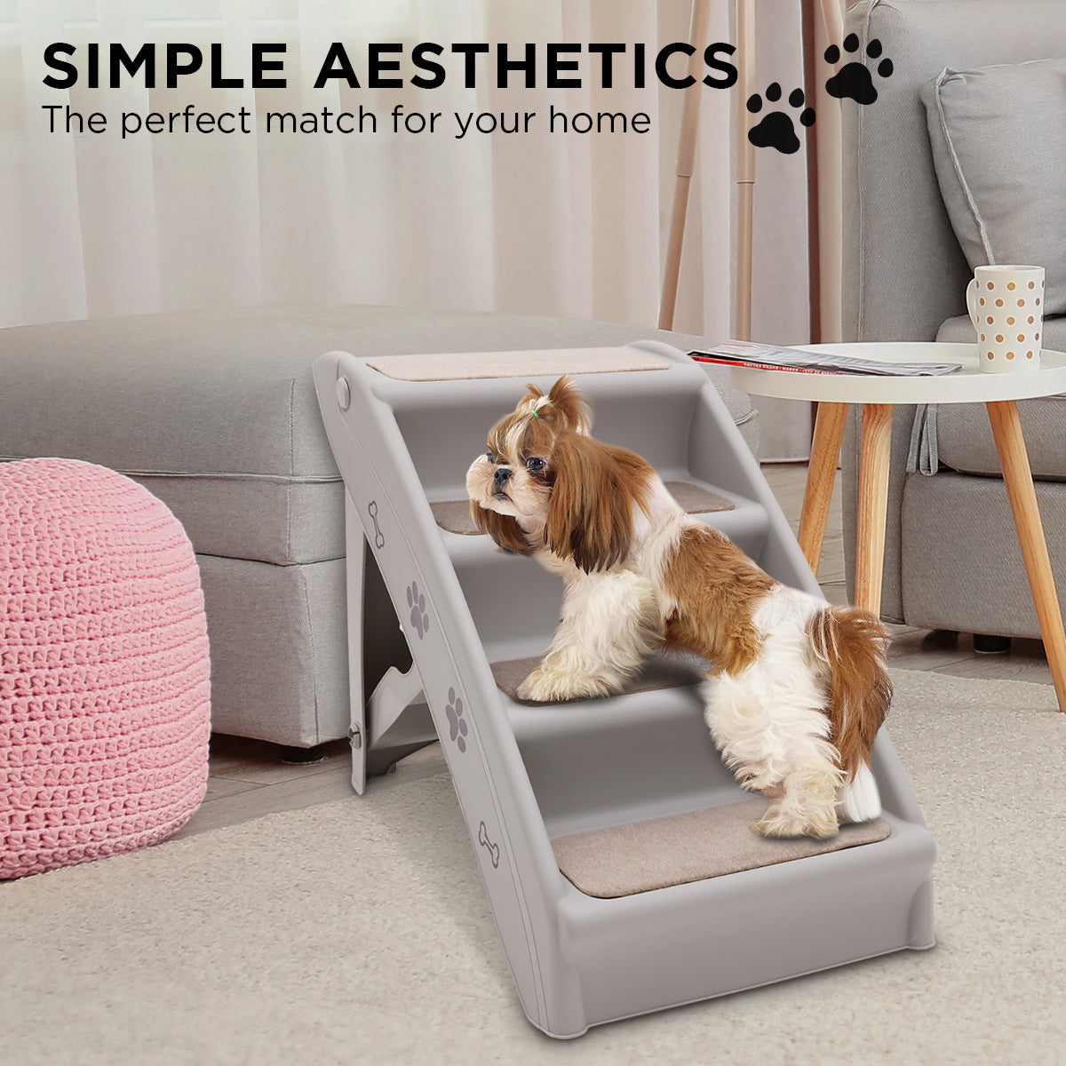 Furtastic - Foldable Pet Stairs in Grey - 50cm Dog Ladder Cat Ramp with Non-Slip Mat for Indoor and Outdoor Use