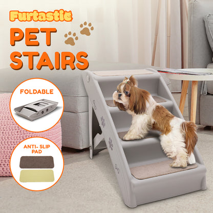 Furtastic - Foldable Pet Stairs in Grey - 50cm Dog Ladder Cat Ramp with Non-Slip Mat for Indoor and Outdoor Use