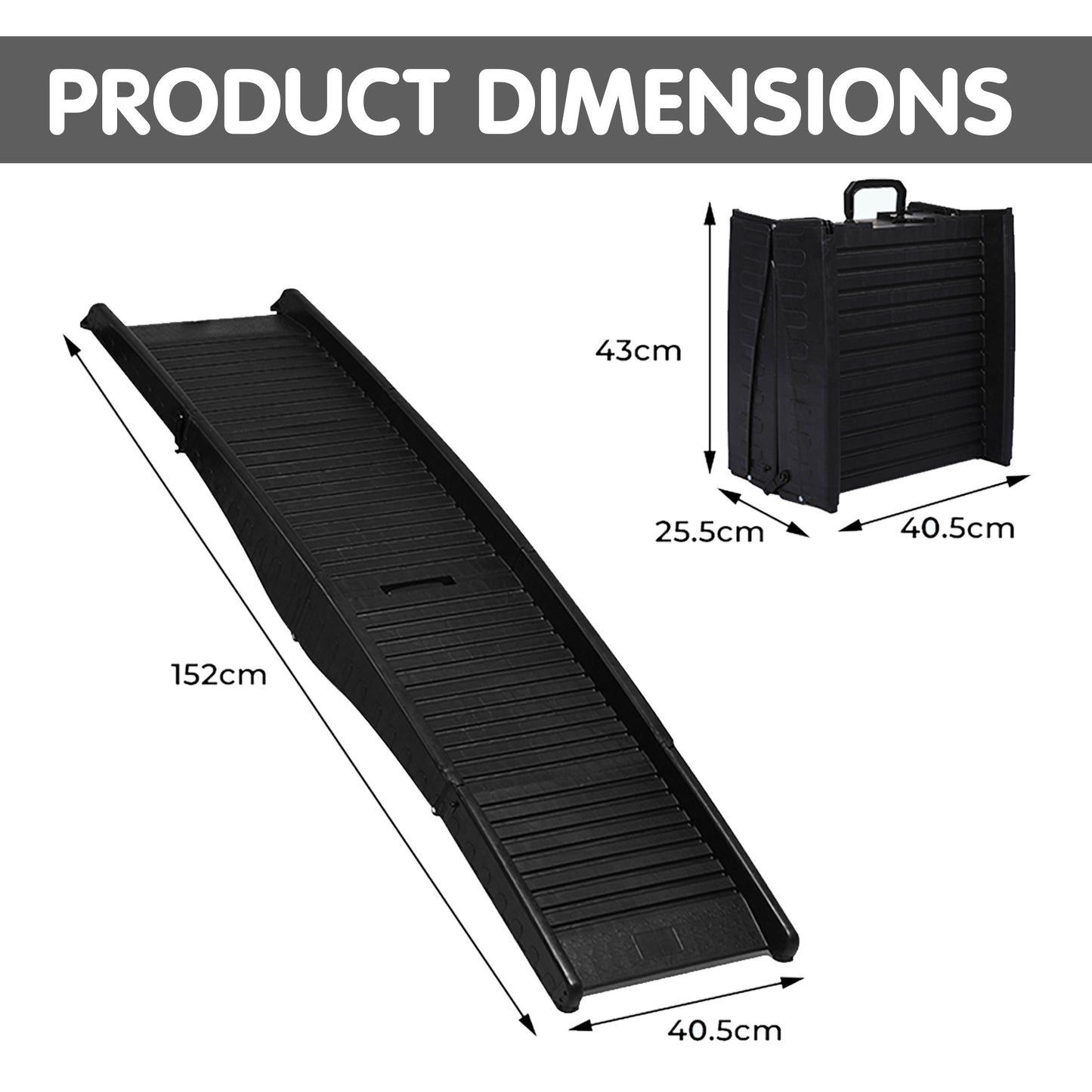 Furtastic - 152cm Portable Dog Pet Ramp - Black