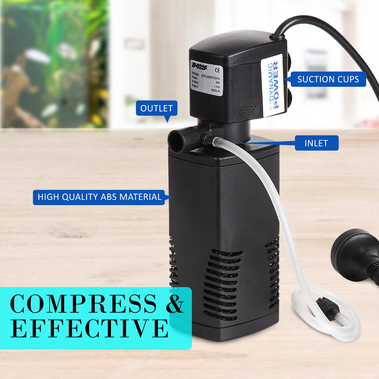 Aquarium Submersible Filter Pond Pump 600L/H 8W 1m