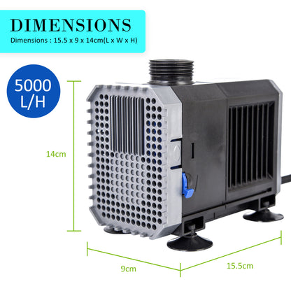 Aquarium Submersible Pond Water Pump 5000L/H 80W 3.8m