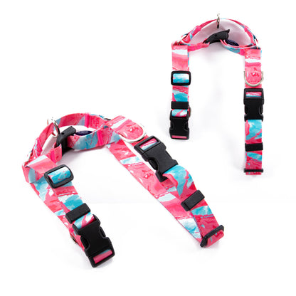 Banhamsisun Dog Double-Lined Straps Harness and Lead Set Leash Adjustable No Pull - Marble Pink L