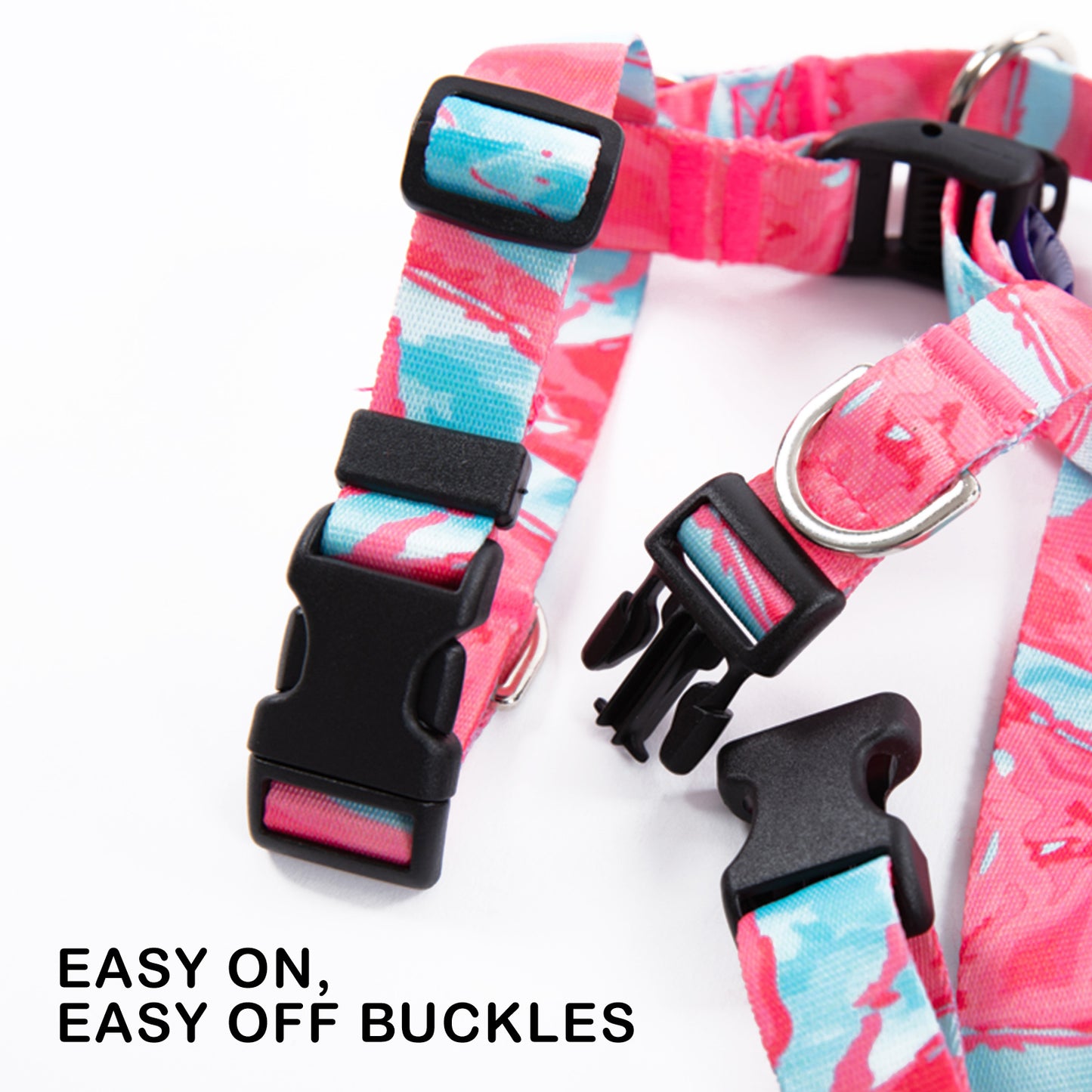 Banhamsisun Dog Double-Lined Straps Harness and Lead Set Leash Adjustable No Pull - Marble Pink L