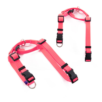 Banhamsisun Dog Double-Lined Straps Harness and Lead Set Leash Adjustable No Pull - Neon Carol-Pink L